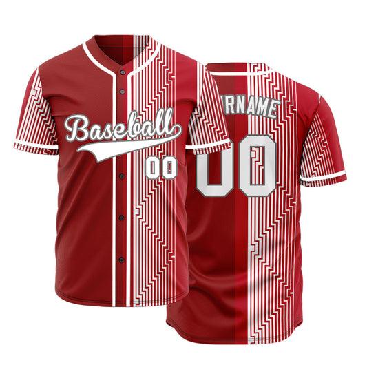 Custom Red White Overlay Half Baseball Jersey