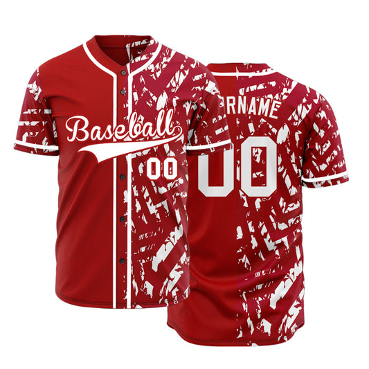 Custom Red White Twill Half Baseball Jersey