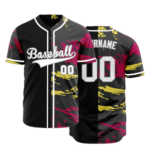Custom Red Yellow Old Grain Half Baseball Jersey