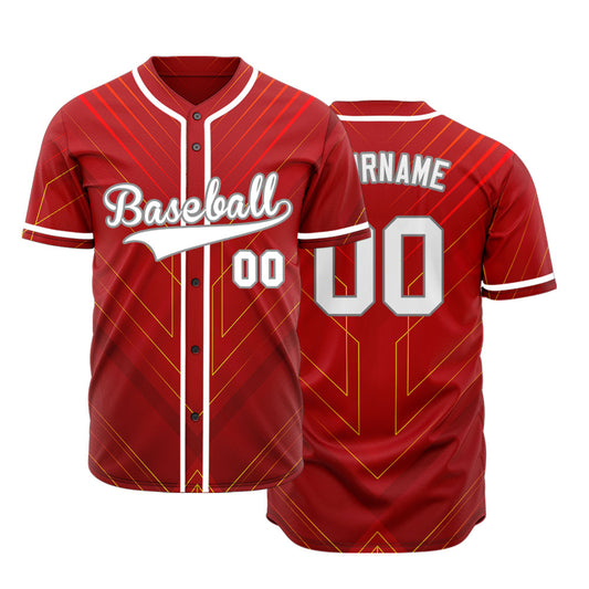 Custom Red Yellow Technology Lines Baseball Jersey