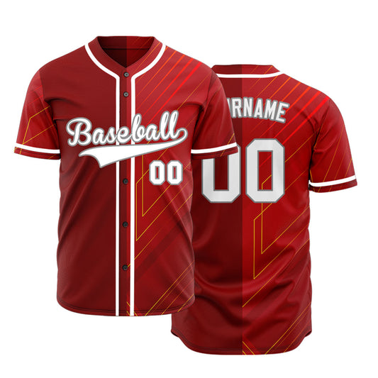 Custom Red Yellow Technology Lines Half Baseball Jersey