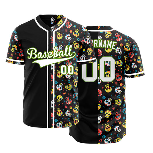 Custom Skull Black Half Black Baseball Jersey