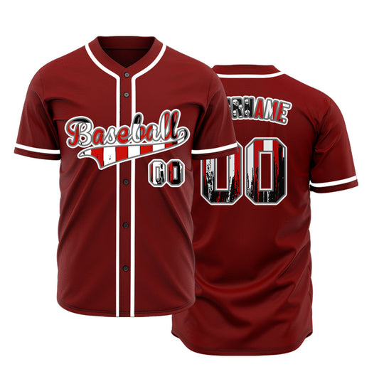 Custom Skull Flag Half Red Baseball Jersey