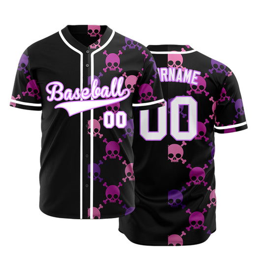 Custom Skull Purple Half Skull Baseball Jersey