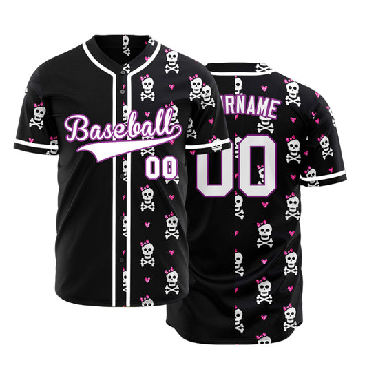 Custom Skull Small Heart Half Baseball Jersey