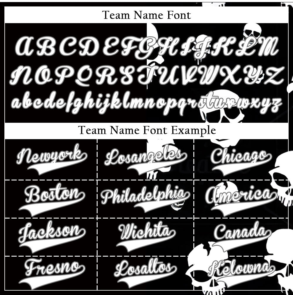 Custom Skull White And Black Half Baseball Jersey