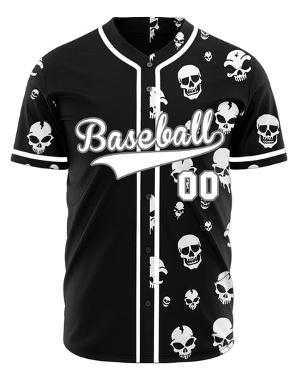 Custom Skull White And Black Half Baseball Jersey