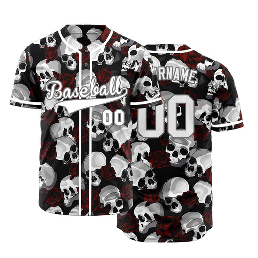 Custom Skull White And Red Baseball Jersey