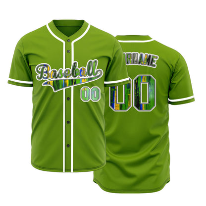 Custom White Blue And Green Ink Baseball Jersey