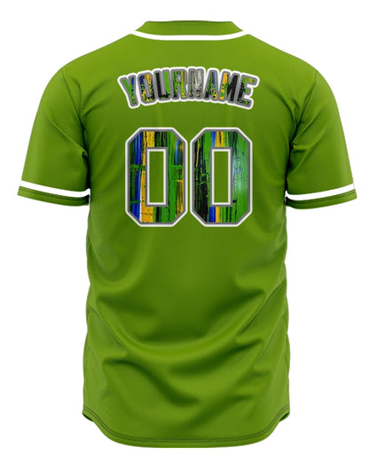Custom White Blue And Green Ink Baseball Jersey