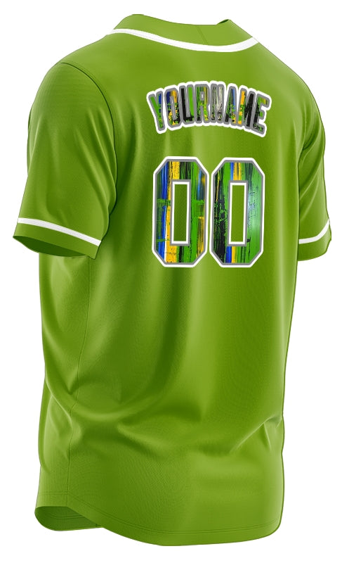 Custom White Blue And Green Ink Baseball Jersey