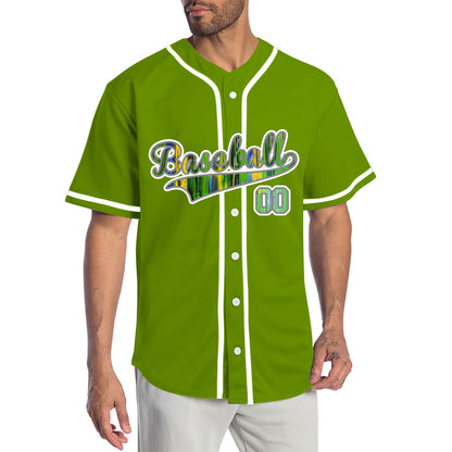 Custom White Blue And Green Ink Baseball Jersey