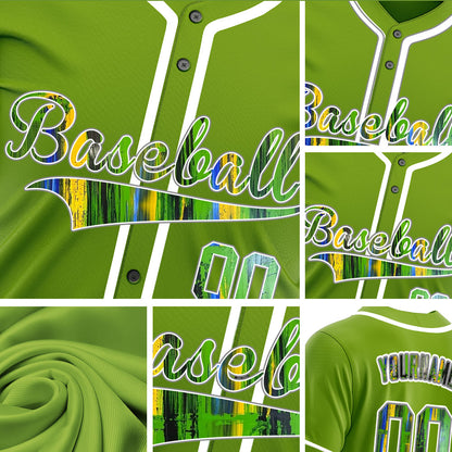 Custom White Blue And Green Ink Baseball Jersey