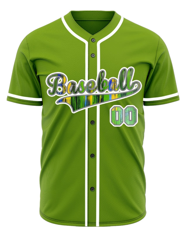 Custom White Blue And Green Ink Baseball Jersey