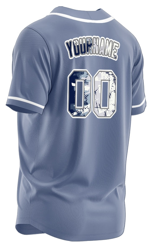 Custom White Blue Halftone Baseball Jersey