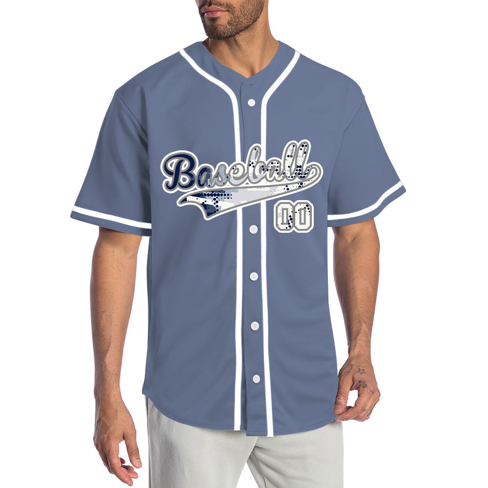 Custom White Blue Halftone Baseball Jersey