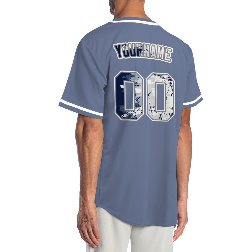Custom White Blue Halftone Baseball Jersey
