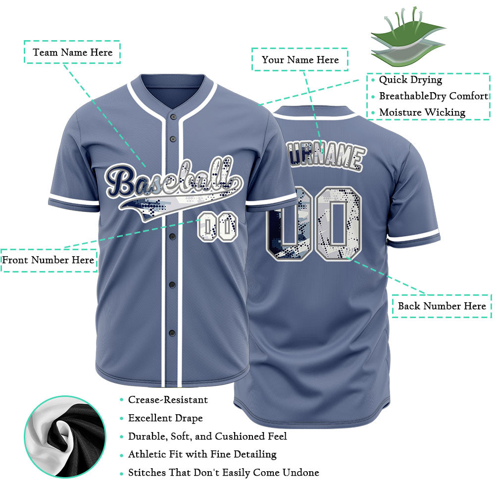 Custom White Blue Halftone Baseball Jersey