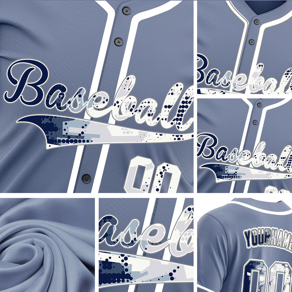 Custom White Blue Halftone Baseball Jersey