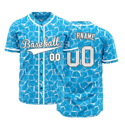 Custom White Blue Ice Cracks Baseball Jersey