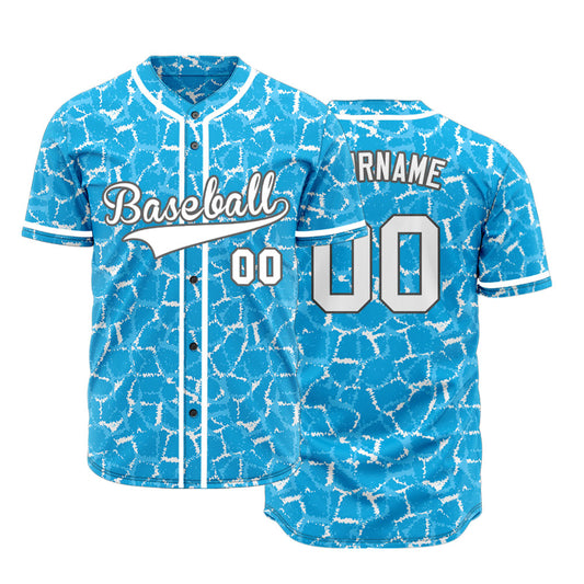 Custom White Blue Ice Cracks Baseball Jersey