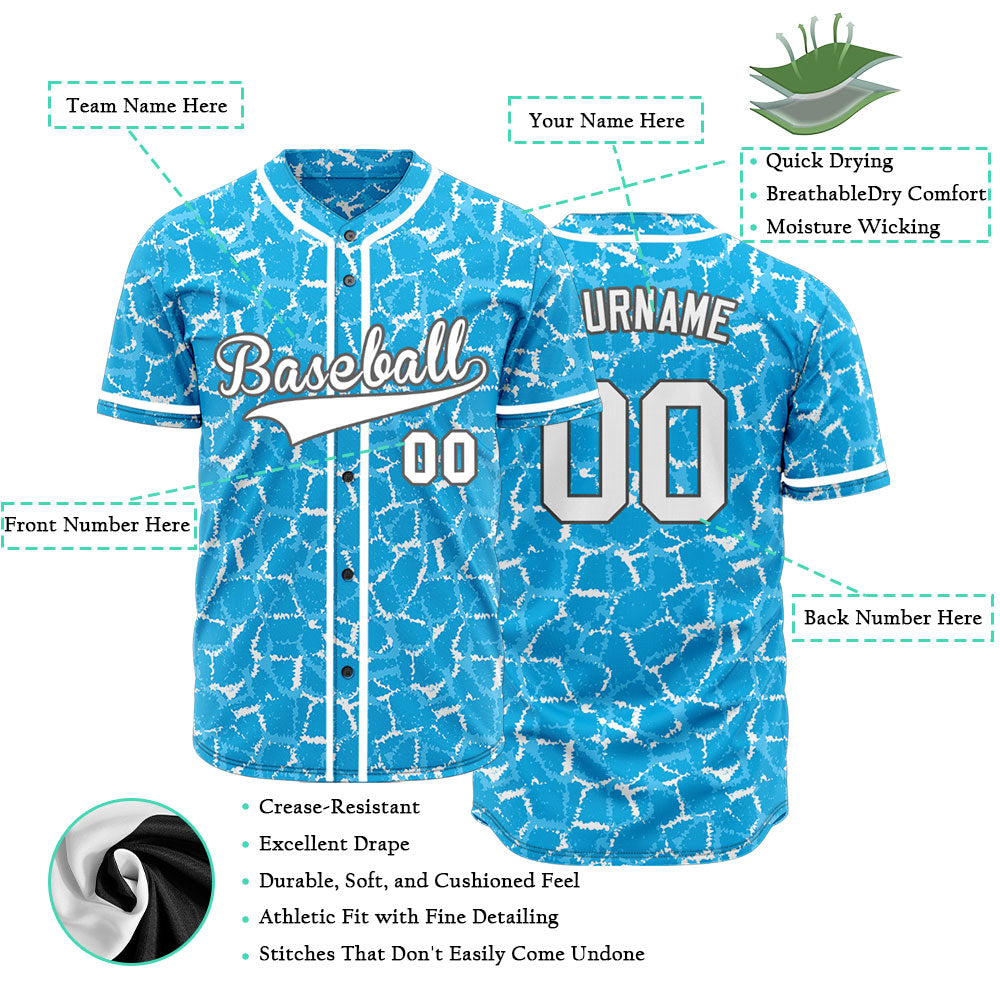 Custom White Blue Ice Cracks Baseball Jersey
