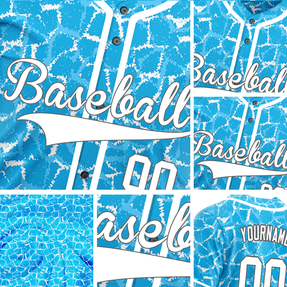Custom White Blue Ice Cracks Baseball Jersey