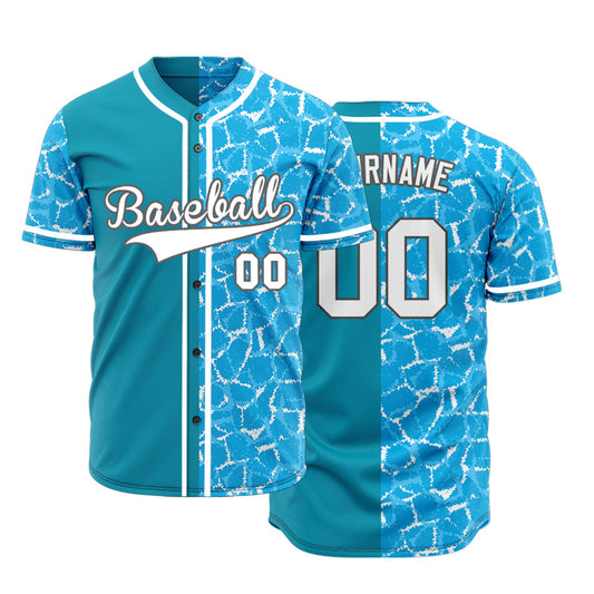 Custom White Blue Ice Cracks Half Baseball Jersey