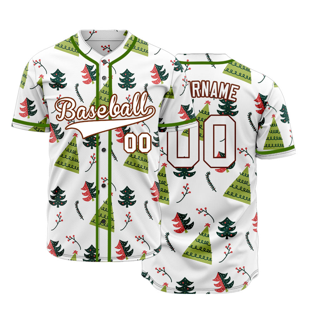 Custom White Christmas Trees Baseball Jersey