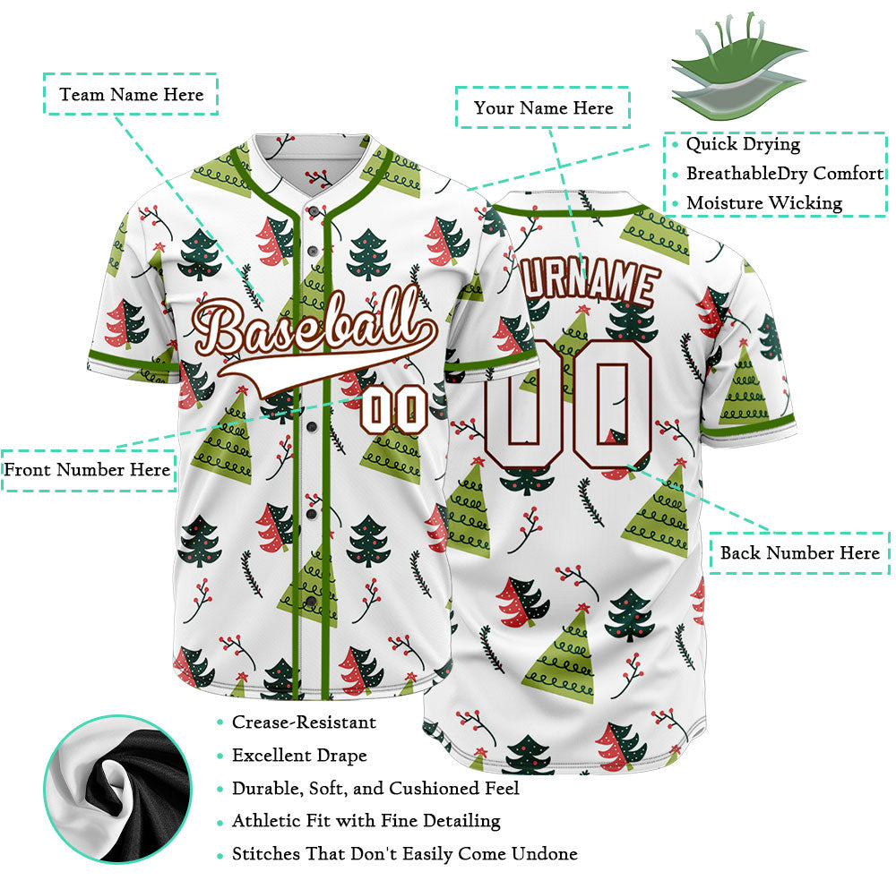Custom White Christmas Trees Baseball Jersey