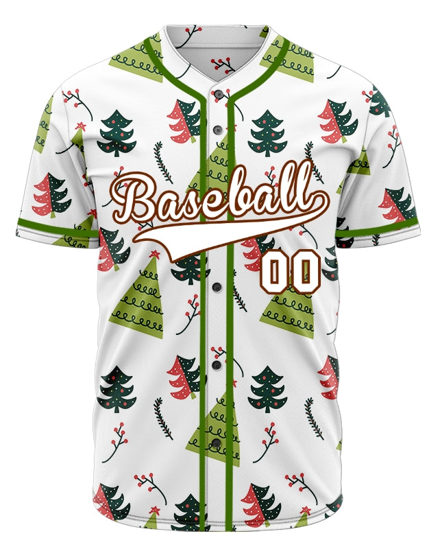 Custom White Christmas Trees Baseball Jersey