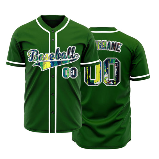 Custom White Green Yellow Ink Baseball Jersey