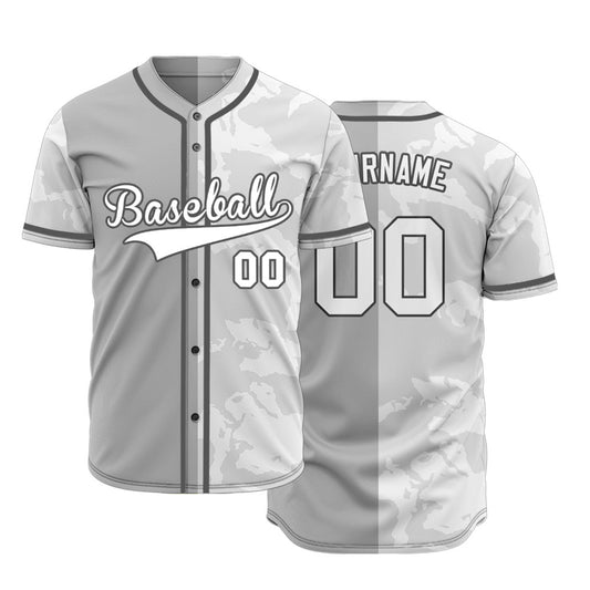 Custom White Light Grey Ink Half Baseball Jersey