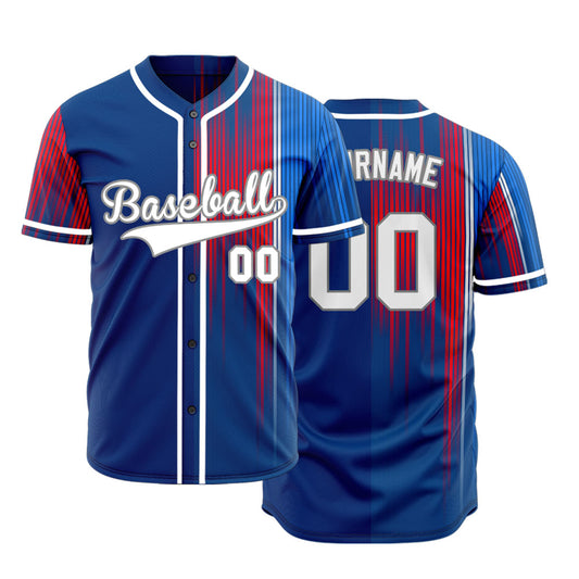 Custom White Red Blue Short Lines Half Baseball Jersey