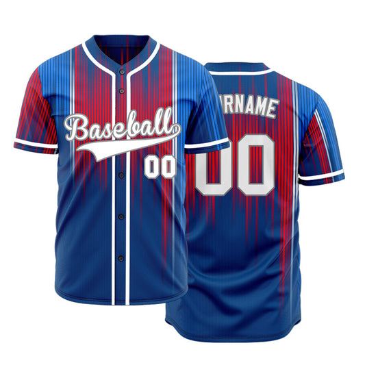 Custom White Red Blue Short Long Lines Baseball Jersey