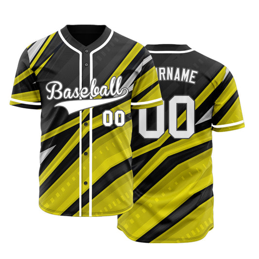 Custom Yellow Black Grey Lines Baseball Jersey