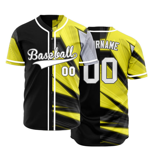 Custom Yellow Black Grey Technology Half Baseball Jersey