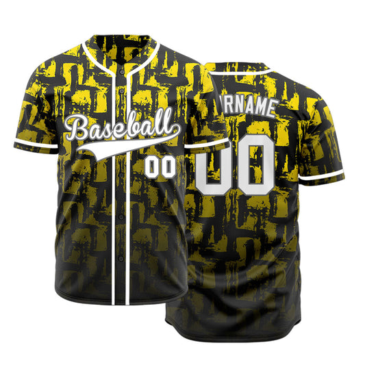 Custom Yellow Black Ink Gradient Baseball Jersey