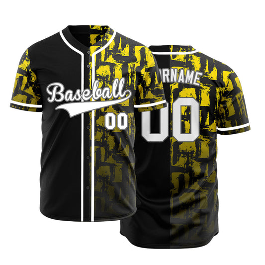 Custom Yellow Black Ink Gradient Half Baseball Jersey