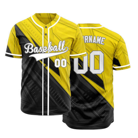 Custom Yellow Black Lightning Lines Baseball Jersey