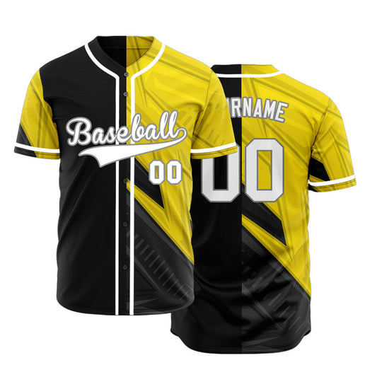 Custom Yellow Black Lightning Lines Half Baseball Jersey