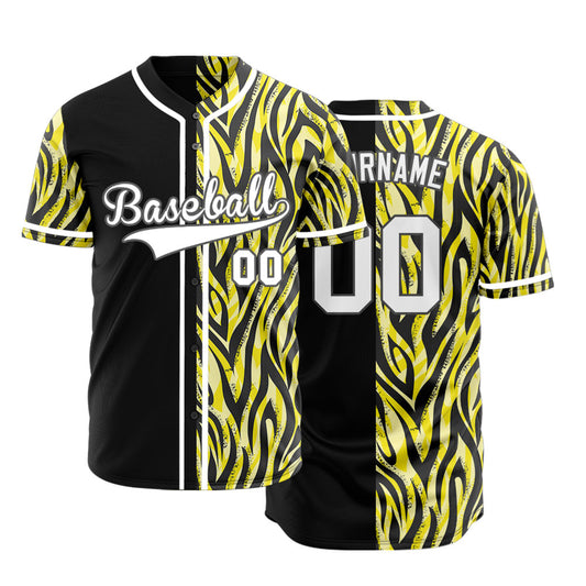 Custom Yellow Blue Leopard Half Baseball Jersey