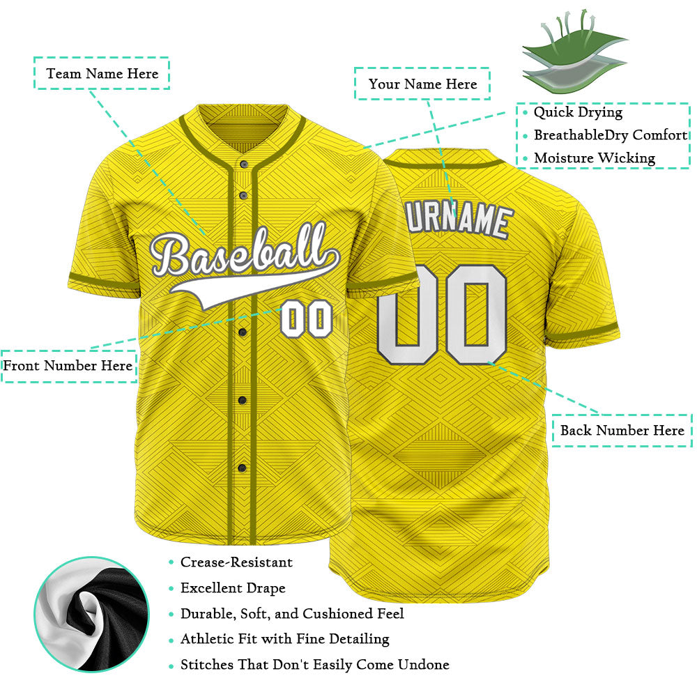 Custom Yellow Diamond Lines Baseball Jersey