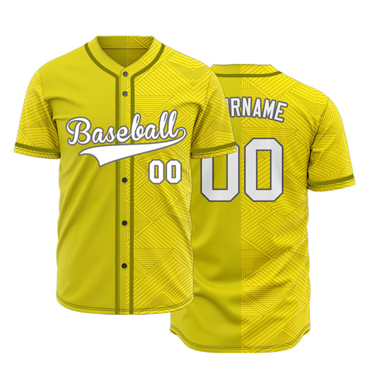 Custom Yellow Diamond Lines Half Baseball Jersey