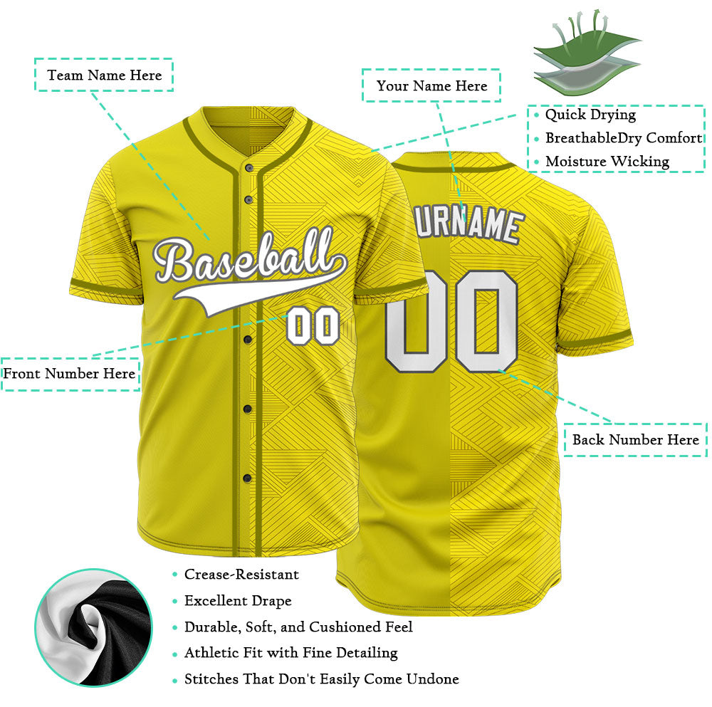 Custom Yellow Diamond Lines Half Baseball Jersey