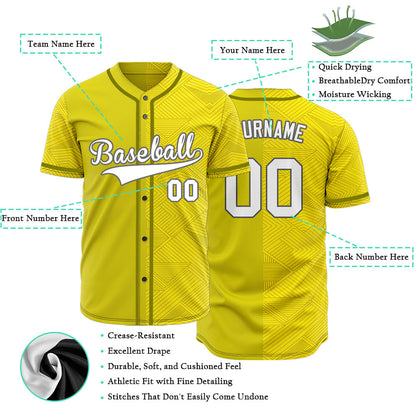 Custom Yellow Diamond Lines Half Baseball Jersey