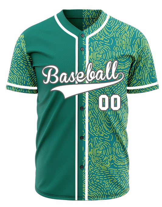 Custom Yellow Green Abstract Lines Half Baseball Jersey