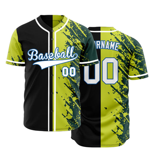 Custom Yellow Green Ink Half Baseball Jersey