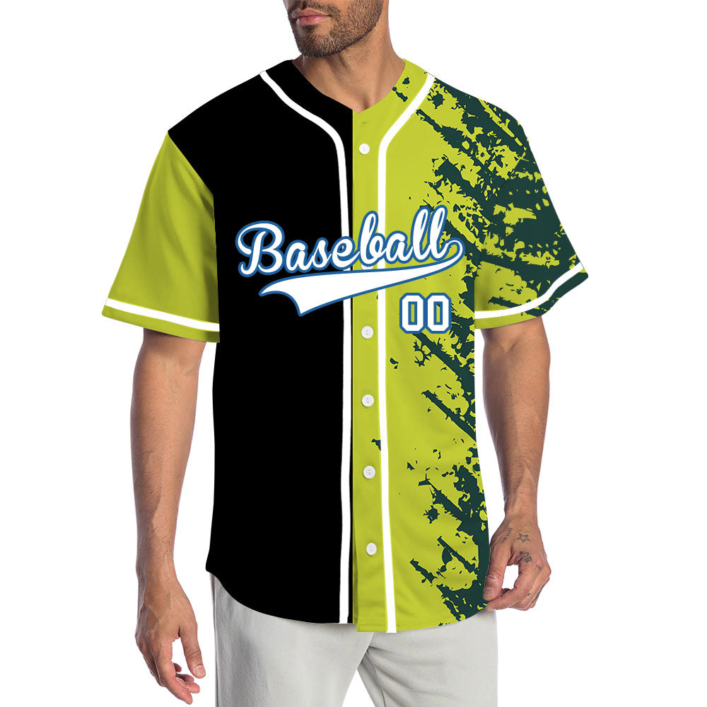 Custom Yellow Green Ink Half Baseball Jersey