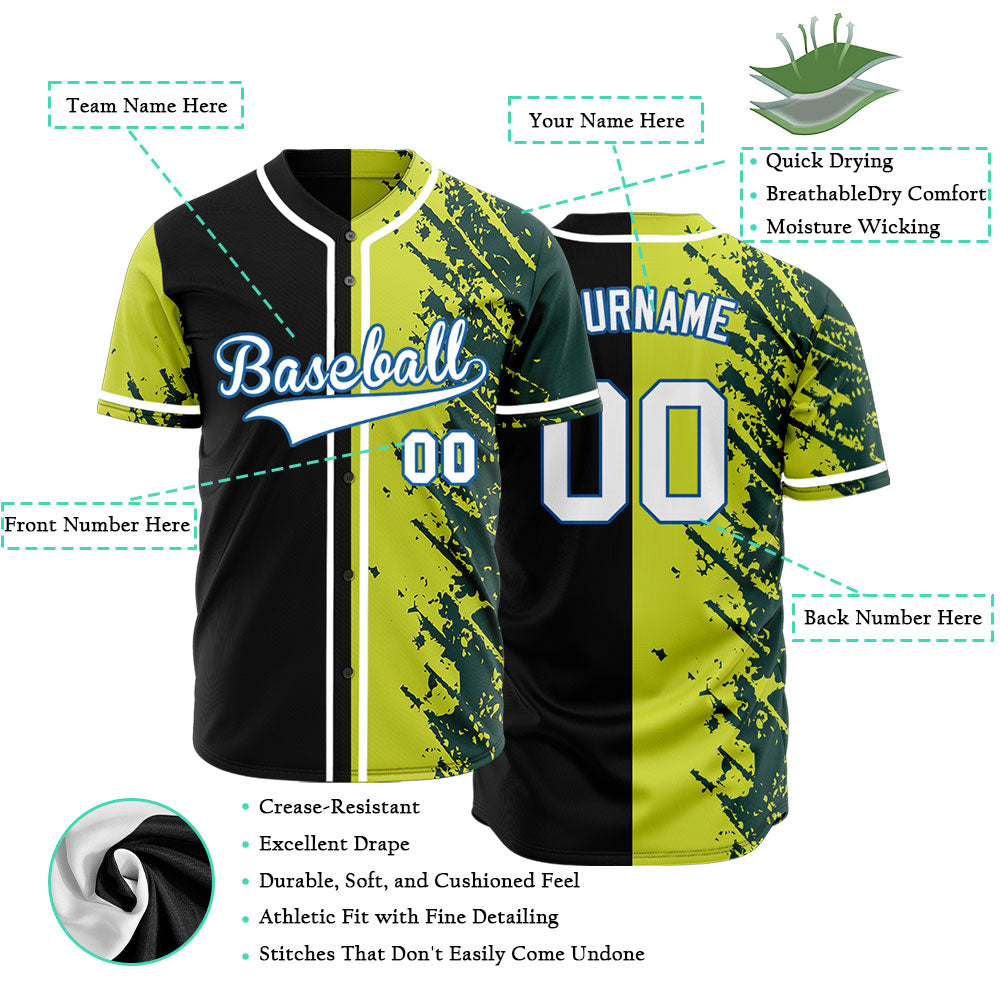 Custom Yellow Green Ink Half Baseball Jersey